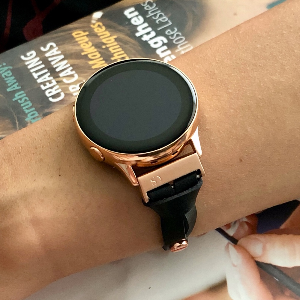 20mm Watch Band Samsung Galaxy Watch 4/5/6 Rose Gold & Black Leather Strap